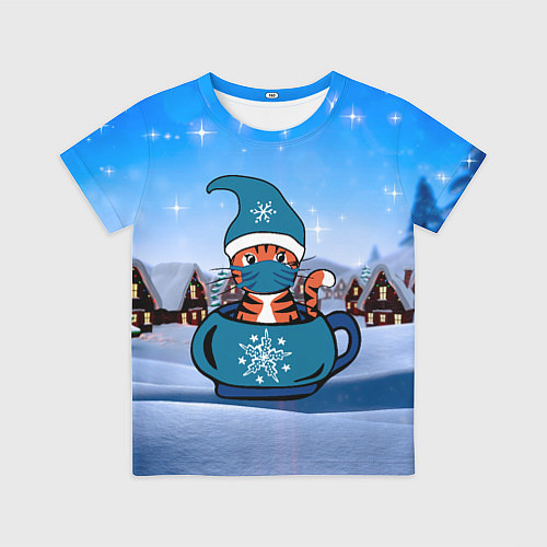 Детская футболка Антиковидный тигр в маске 2022 Covid-19 / 3D-принт – фото 1