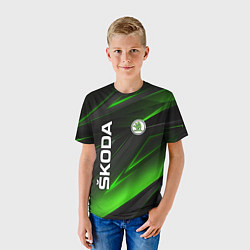 Футболка детская SKODA GEOMETRY STRIPES GREEN NEON, цвет: 3D-принт — фото 2