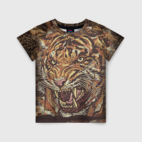 Детская футболка Хищный дикий тигр / 3D-принт – фото 1
