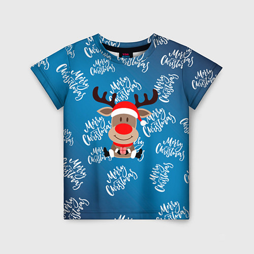 Детская футболка Merry Christmas Олень с подарком / 3D-принт – фото 1