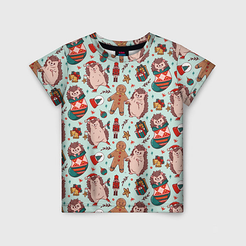 Детская футболка Новогодний ёжик и щелкунчик / 3D-принт – фото 1