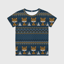 Футболка детская Вязаный стиль текстура Тигры, цвет: 3D-принт