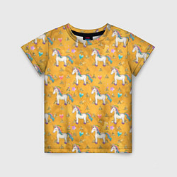 Детская футболка Единороги на желтом фоне