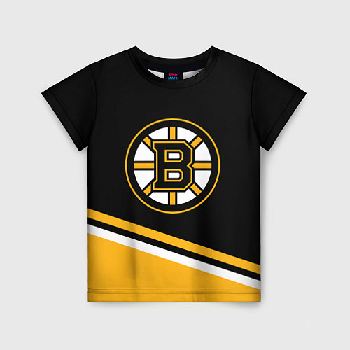 Детская футболка Бостон Брюинз, Boston Bruins Диагональные полосы / 3D-принт – фото 1