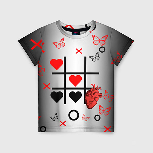Детская футболка Крестики нолики сердцами / 3D-принт – фото 1