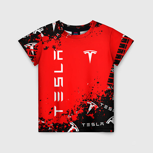 Детская футболка Tesla следы от шин / 3D-принт – фото 1