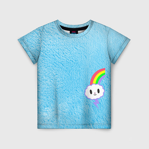 Детская футболка Облачко на голубом мехе с радугой парная / 3D-принт – фото 1