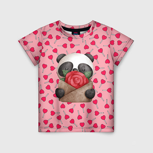 Детская футболка Панда с валентинкой день влюбленных / 3D-принт – фото 1