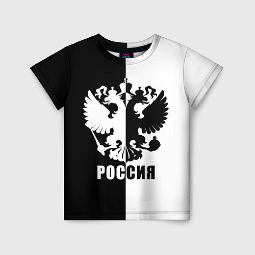 Детская футболка РОССИЯ чёрно-белое / 3D-принт – фото 1