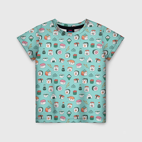 Детская футболка Кавайные суши и роллы с глазами / 3D-принт – фото 1