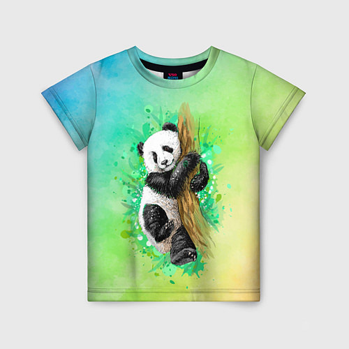 Детская футболка ПАНДА PANDA ЦВЕТНЫЕ КРАСКИ / 3D-принт – фото 1