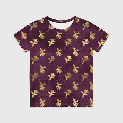 Детская футболка Золотые листья на бордовом фоне / 3D-принт – фото 1