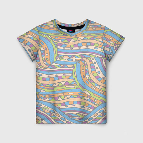 Детская футболка Разноцветный геометрический узор в стиле дудл / 3D-принт – фото 1