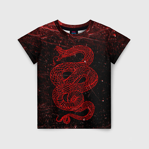 Детская футболка Красная Змея Red Snake Глитч / 3D-принт – фото 1