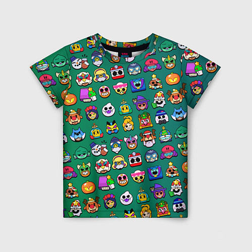 Детская футболка Значки на скины Бравл Старс Brawl Зеленый градиент / 3D-принт – фото 1