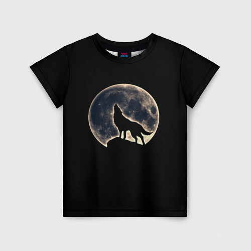 Детская футболка Силуэт волка под луной / 3D-принт – фото 1