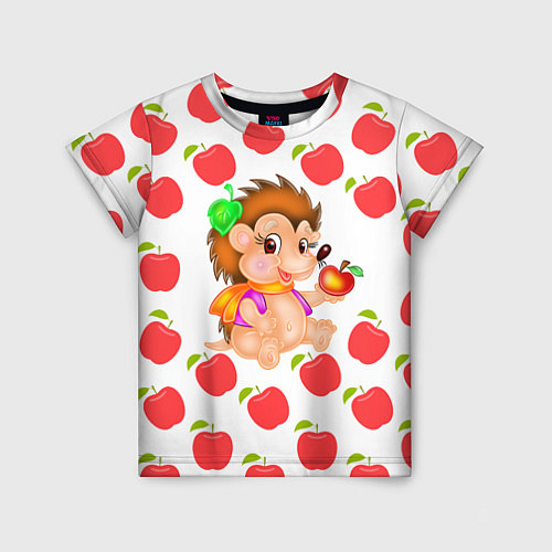 Детская футболка Веселый Ежик с Яблоком / 3D-принт – фото 1