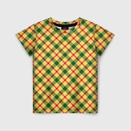 Детская футболка Желто-зеленая Клетка / 3D-принт – фото 1