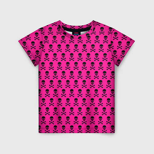 Детская футболка Розовый фон с черепами паттерн / 3D-принт – фото 1