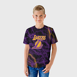 Футболка детская Лейкерс Lakers яркие молнии, цвет: 3D-принт — фото 2