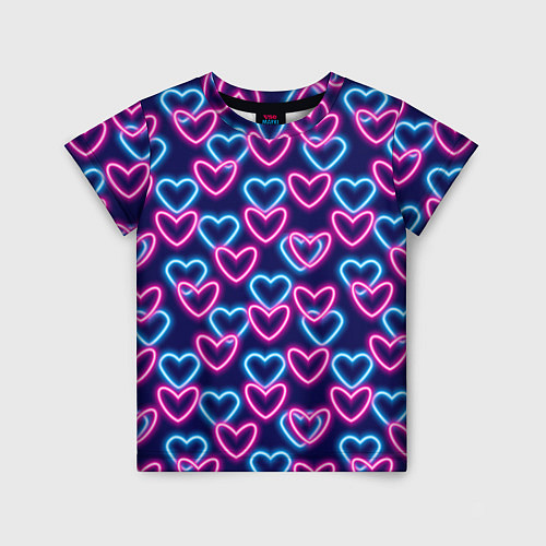 Детская футболка Неоновые сердца, паттерн / 3D-принт – фото 1
