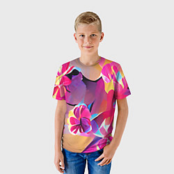 Футболка детская Тропические краски Цветы, цвет: 3D-принт — фото 2