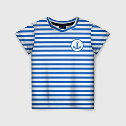 Детская футболка Морская тельняшка - бело-синие полосы и якорь