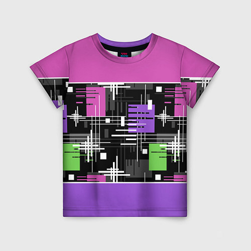 Детская футболка Розово-фиолетовый геометрические фигуры и полосы / 3D-принт – фото 1