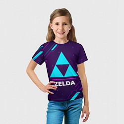 Футболка детская Символ Zelda в неоновых цветах на темном фоне, цвет: 3D-принт — фото 2