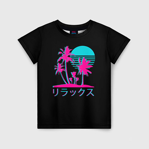 Детская футболка Неоновые пальмы Иероглифы Neon Palm Tree / 3D-принт – фото 1