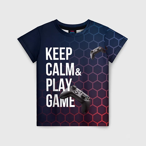 Детская футболка KEEP CALM& PLAY GAME PATTERN HEXAGONAL / 3D-принт – фото 1