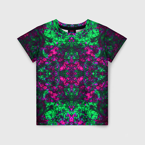 Детская футболка Абстрактный зелено-малиновый симметричный узор / 3D-принт – фото 1