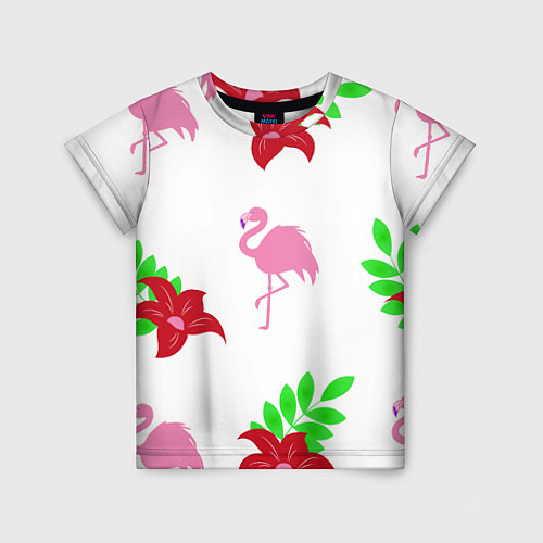 Детская футболка Розовый фламинго с цветами / 3D-принт – фото 1
