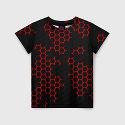 Футболка детская НАНОКОСТЮМ Black and Red Hexagon Гексагоны, цвет: 3D-принт