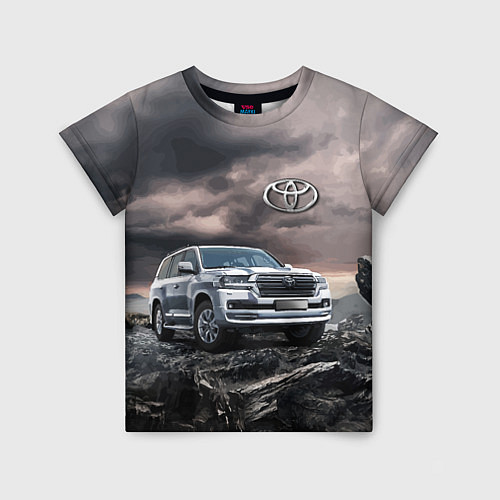 Детская футболка Toyota Land Cruiser 200 среди скал / 3D-принт – фото 1