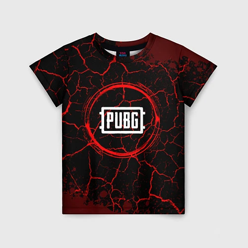 Детская футболка Символ PUBG и краска вокруг на темном фоне / 3D-принт – фото 1