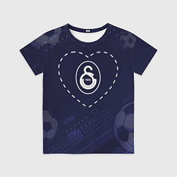Детская футболка Лого Galatasaray в сердечке на фоне мячей