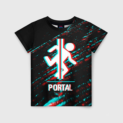 Детская футболка Portal в стиле Glitch Баги Графики на темном фоне / 3D-принт – фото 1