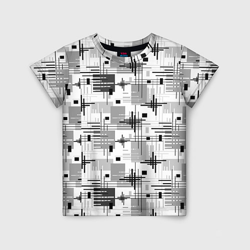 Детская футболка Черно белый ретро геометрический узор / 3D-принт – фото 1
