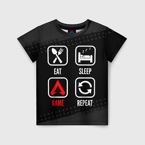 Детская футболка Eat, Sleep, Apex Legends, Repeat / 3D-принт – фото 1