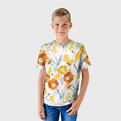Футболка детская Цветы Жёлтые Нарисованные, цвет: 3D-принт — фото 2