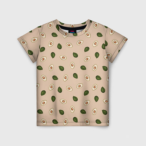 Детская футболка Авокадо на бежевом паттерн / 3D-принт – фото 1