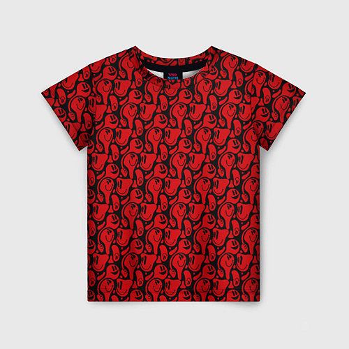 Детская футболка Красные психоделический смайлы / 3D-принт – фото 1