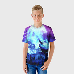Футболка детская Волк, луна, скала, цвет: 3D-принт — фото 2