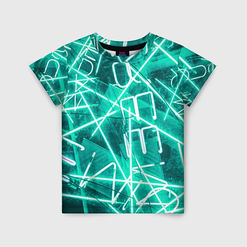 Детская футболка Неоновые лучи и неоновые надписи - Светло-зелёный / 3D-принт – фото 1