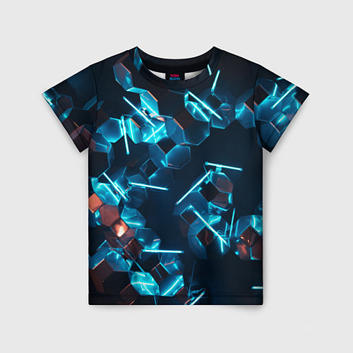 Детская футболка Неоновые фигуры с лазерами - Голубой / 3D-принт – фото 1