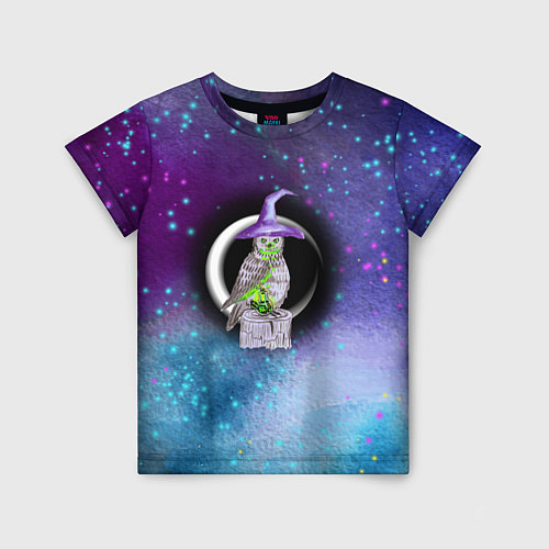 Детская футболка Сова-колдунья с зельем на фоне ночного неба / 3D-принт – фото 1