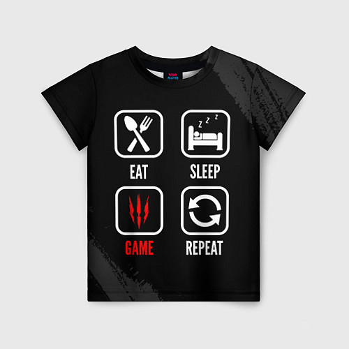 Детская футболка Eat, Sleep, The Witcher, Repeat / 3D-принт – фото 1