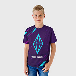 Футболка детская Символ The Sims в неоновых цветах на темном фоне, цвет: 3D-принт — фото 2