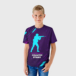 Футболка детская Символ Counter Strike в неоновых цветах на темном, цвет: 3D-принт — фото 2